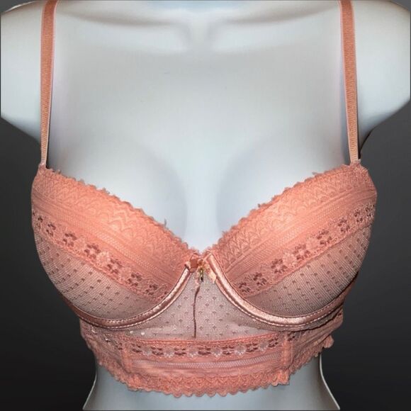 Daisy Fuentes Lace Plunge Peach Bra Size 34B - Picture 6 of 6